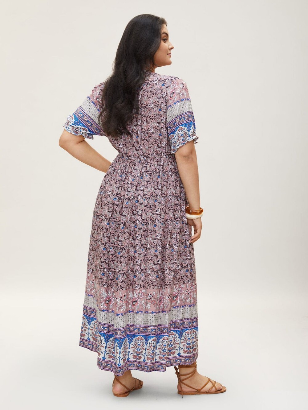 BOHO MAUVE FLORAL MAXI DRESS PUFF SLEEVE V NECK POCKETS 🌸 - Picture 5 of 7